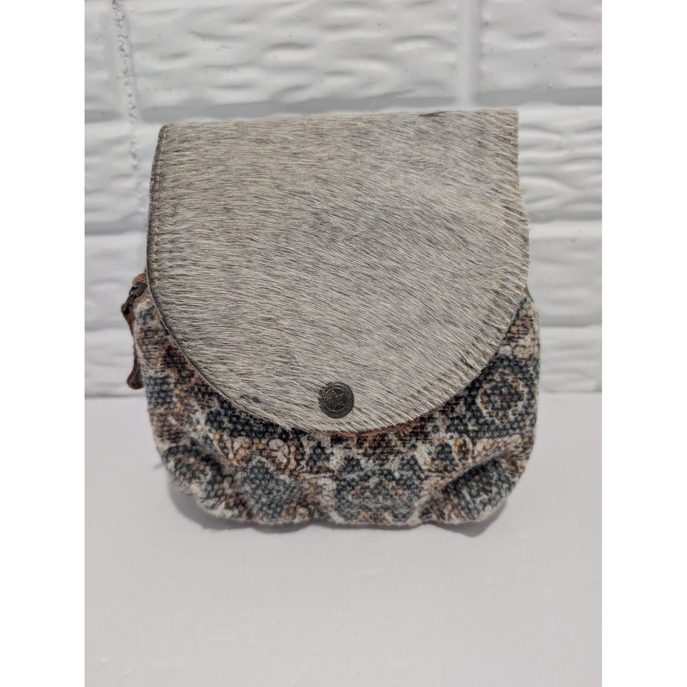 Myra Bag Cowhide Hair On Hide Upcycle Canvas Crossbody Clutch Purse Western Boho